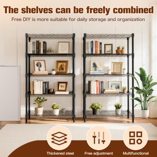 Wire Rack 5 Tier Shelving Unit - Heavy Duty Metal Storage Shelves 29.92" L x 13.78" W x 59.84" H Adjustable Wire Shelving Rack for Kitchen Storage Shelves, Garage Storage Rack | Multi Layer Adjustable Metal Wire Frame, Strong Weight Capacity, Great for Ki