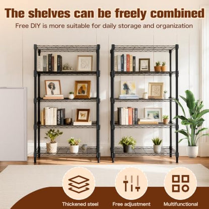 Wire Rack 5 Tier Shelving Unit - Heavy Duty Metal Storage Shelves 29.92" L x 13.78" W x 59.84" H Adjustable Wire Shelving Rack for Kitchen Storage Shelves, Garage Storage Rack | Multi Layer Adjustable Metal Wire Frame, Strong Weight Capacity, Great for Ki