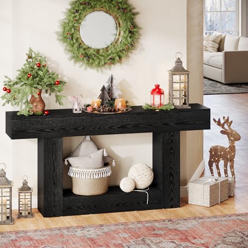 Tribesigns 63-Inch Long Console Table, 2-Tier Entryway Table Sofa Table with Storage, Farmhouse Wood Behind Couch Table for Living Room, Hallway, Black - color: Black