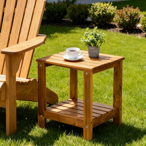 Utoplike Teak Side Table Outdoor, Patio End Table Double Layer for Garden | Wooden Coffee Accent Tables for Backyard, Pool, Bed, Living Room, Couch, Two-Tier - size: 2-Tier