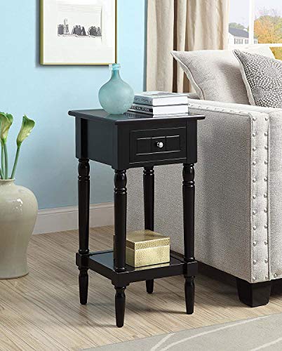 Convenience Concepts French Country Khloe 1 Drawer Accent End Table 14" - Traditional Farmhouse Side Table with Storage Drawer and Shelf for Living Room, Black - color: Black
