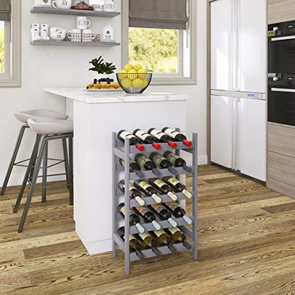SMIBUY Bamboo Wine Rack, 20 Bottles Display Holder, 5-Tier Free Standing Storage Shelves for Kitchen, Pantry, Cellar, Bar (Gray) - color: Grey