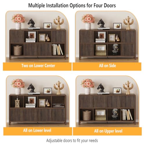 TV Stand with Storage and 8 Cube Bookshelf with 4 Doors for Living Room Bedroom (Dark Walnut)
