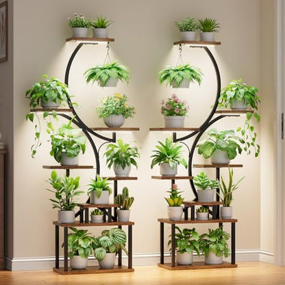 BACEKOLL Plant Stand Indoor with Grow Light - 2 Pack Tall Indoor Plant Shelf, 62" Corner Plant Holder, 8 Tiered Large S-Shape Flower Multiple Display Shelf for Home, Office