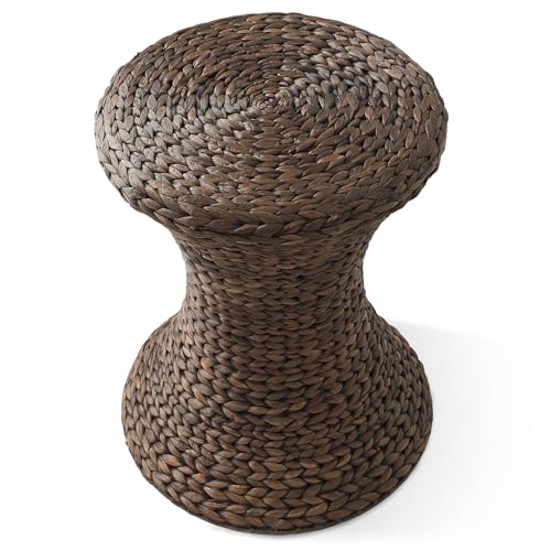 Casafield Hourglass Side Table, Espresso Dark Brown, Hyacinth Round End Table, Boho Woven Wicker Accent for Bedroom, Living Room, Office, Entryway - color: Espresso - Hyacinth