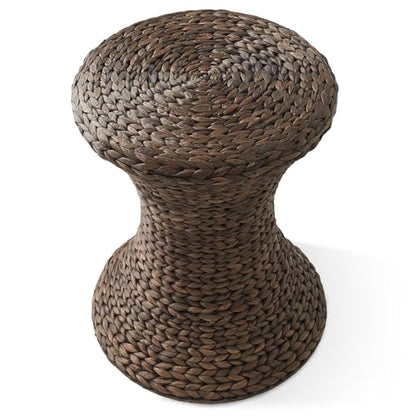 Casafield Hourglass Side Table, Espresso Dark Brown, Hyacinth Round End Table, Boho Woven Wicker Accent for Bedroom, Living Room, Office, Entryway - color: Espresso - Hyacinth