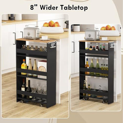 LOKO 4-Tier Rolling Storage Cart, 8 Inches Slim Kitchen Cart on Wheels with Open Shelves & Handle, Laundry Room Cart Between Washer and Dryer, for Bathroom Next to Fridge (Black & Natural) - color: Black & Natural