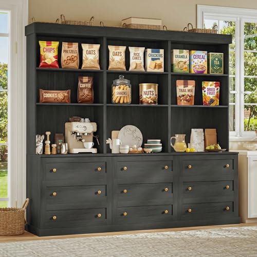 ivaniti 71" Tall Farmhouse Kitchen Pantry, Large Storage Cabinet with Drawers, Freestanding Coffee Bar Hutch with Microwave Stand, Adjustable Shelves for Kitchen and Living Room, Black 3 Pcs - color: Black, size: 3B