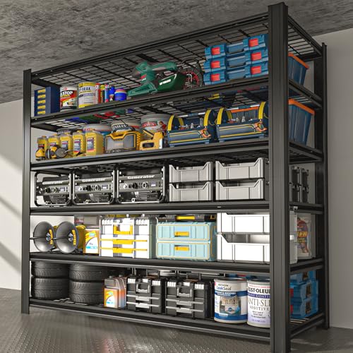 6 Tier Metal Shelving Unit, Adjustable Storage Shelves, 84" H x 55" W x 24" D Heavy Duty Garage Shelves for Warehouse, Basement, Kitchen, Pantry, Living Room, Black (6T 84 * 55 * 24) - size: 6T 55" W x 24" D x 84" H