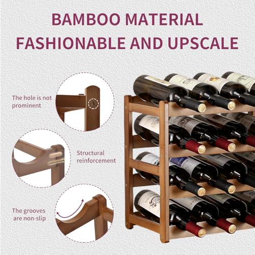 Wine Rack Storage,Bamboo Wine Racks Cabinet Shelf,4-Tier 16 Bottles Freestanding Wine Bottle Holder for Basement,Kitchen,Countertop - color: 16 Bottles Walnut