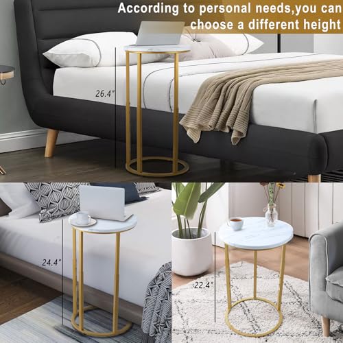 Serteaw C-Shaped End Table, Sturdy Side Table for Couch Sofa Bedside Small Space,C Snack Table TV Tray Record Player Stand Small Tables for Living Room Bedroom,Easy to Assemble,Gold - size: 14.2"