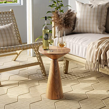 COZAYH Small Pedestal End Table Round Farmhouse Martini Table Wood Plant Stand Rustic Drink Table for Small Space Living Room, Walnut - color: Walnut