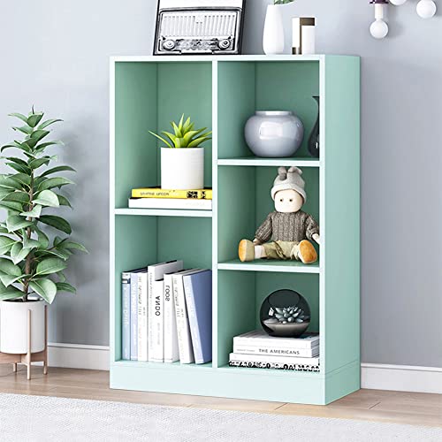 IOTXY Open Shelf Low Bookcase - Wooden 3-Tier Cube Bookshelf, Tiffany-Green | MDF Material, Stable Raised Base, 5 Storage Cubby Display, Vertical Short Shelf Unit, Scandinavian Minimalist Organizer - color: Tiffany Green, size: 50CM Base