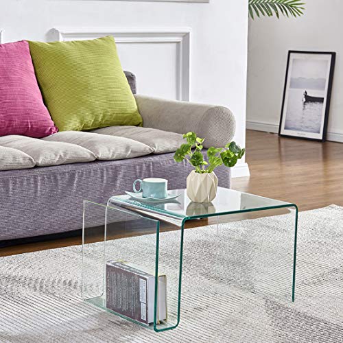 Glass Nightstand,Side Table,S-Shaped End Table for Living Room,Bedside Table for Bedroom (Clear) - color: Clear