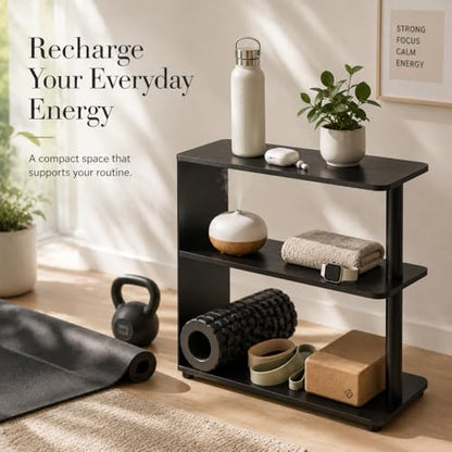 3-Tier Narrow End Table, Industrial Slim Side Table for Small Spaces, Sofa Couch Table Accent Nightstand with Storage Shelves for Living Room, Bedroom, 22.5" L x 10" W x 21.5" H, Black - color: Black
