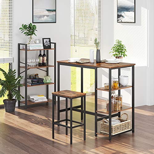 VASAGLE Bar Table with Sturdy Metal Frame, Easy Assembly, Industrial Design, 23.6 x 42.9 x 39.4 inches, Rustic Brown - color: Rustic Brown + Ink Black, size: 42.9"W, style: Industrial
