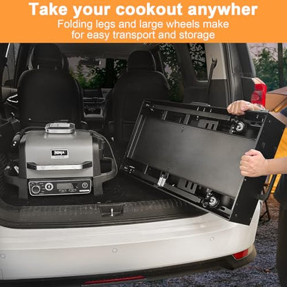 Quick-Fold Grill Cart for Ninja Woodfire & Blackstone | 28/34 in height,4 locking wheels,fits to griddles,pizza ovens and tabletop grills - size: 21" x 51" x 34" inches|30086A