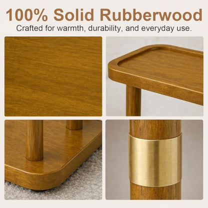 Solid Wood Narrow Side Table, 7.5-Inch Slim End Table for Small Spaces, Skinny Nightstand & Sofa Table with Storage Shelf for Living Room, Bedroom, Amber Brown - color: Amber Brown