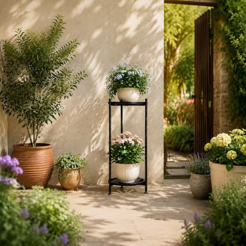 Plant Stand Indoor Outdoor,2 Tier 30" Tall Metal Plant Stands,Heavy Duty Plant Holder for Large Pots,Outside Plant Shelves for Patio,Black Flower Display Shelf for Living Room,Bedroom,1-Pack