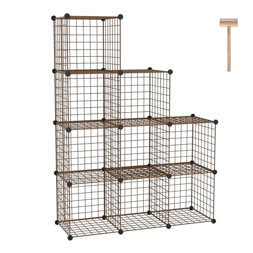 C&AHOME Wire Cube Storage, 9 - Cube Organizer Metal C Grids,Shelves, Brown | Modular Shelves Units, Closet Organizer, Storage Bins Shelving, Ideal for Home, Office, Living Room - color: Brown, size: 9 Cube