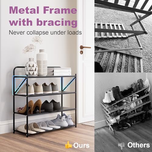 4 Tier No-Assembly Shoe Rack, Foldable Shoes Rack Organizer Without Installation, Portable Solid Metal Shoe Shelves for Closet, Entryway, Front Door Entrance - size: 4 Tier