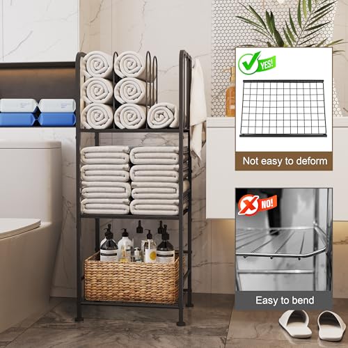 3-Tier Freestanding Cabinet Towel Rack Metal Stand, Black | M-shaped detachable dividers, three-tier versatile storage, premium anti-rust four hooks, 70 lbs heavy duty load capacity - color: Black
