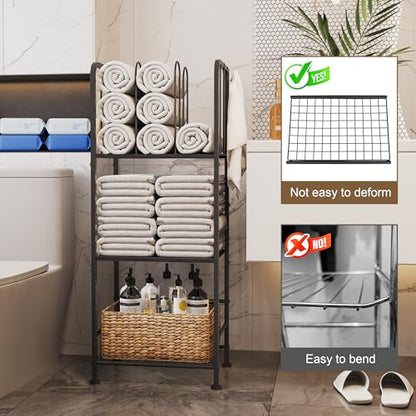 3-Tier Freestanding Cabinet Towel Rack Metal Stand, Black | M-shaped detachable dividers, three-tier versatile storage, premium anti-rust four hooks, 70 lbs heavy duty load capacity - color: Black