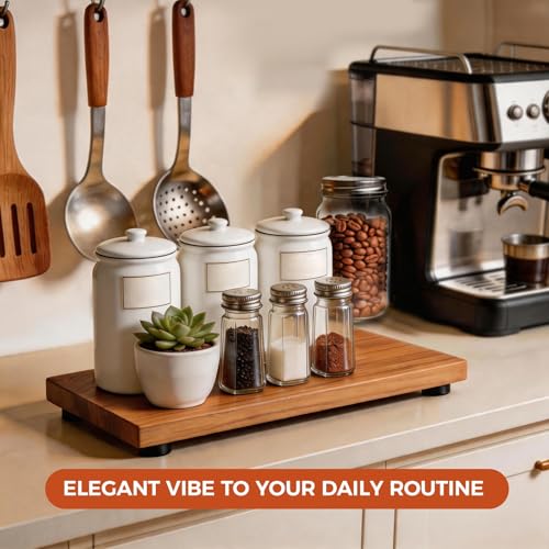 Teak Wood Decorative Small Tray, Bathroom Wood Riser for Decor, Kitchen Counter Wooden Pedestal Stand, Tray for Vanity, Sink & Soap (1, Teak Wood, 12.6" x 6.1" x 1") - size: 12.6" x 6.1" x 1"