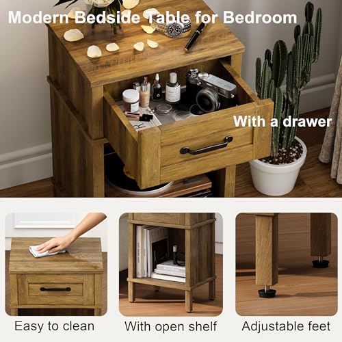 Small Brown Night Stand,Rustic End Table,Wood Nightstand with Drawer | Side End Table with Drawer,End Table Living Room,Farmhouse Nightstand,Modern Brown Side Table for Bedroom LET512DR - color: Rustic Brown