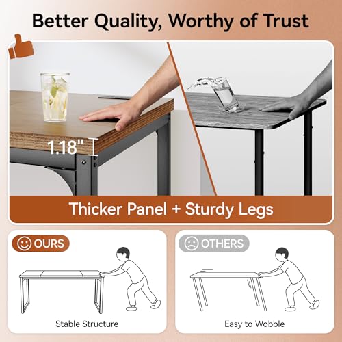 Computer Desk with Power Outlets, 63 Inch Large Home Office Desk with Deeper & Thicker Desktop Modern Gaming Desk Study Writing Work Desk, Metal Frame, Rustic Brown - size: 63 Inch