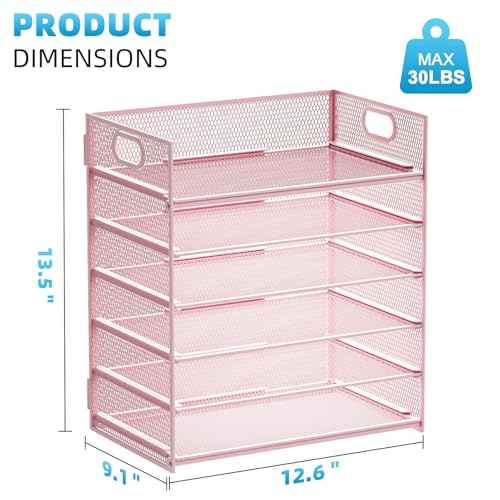 Marbrasse 2 Pack Desk Organizer with Handle, 6 Tier Paper Letter Tray, Mesh Desk File Organizer for Office, School and Home - Pink - color: 2 Pack 6 Tier - Pink