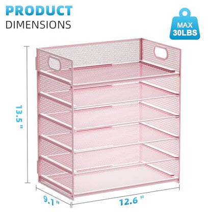 Marbrasse 2 Pack Desk Organizer with Handle, 6 Tier Paper Letter Tray, Mesh Desk File Organizer for Office, School and Home - Pink - color: 2 Pack 6 Tier - Pink