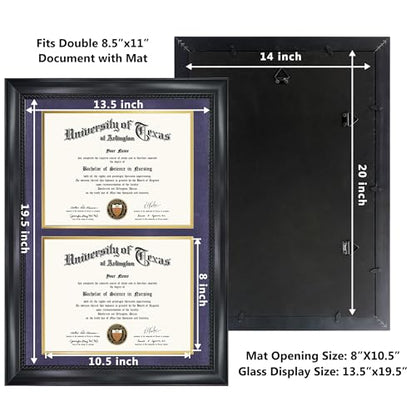 GMFrames Double 8.5x11 Diploma Certificate Frame, Solid Wood & Tempered Glass, Cherry Lacquer Finish & Intricate Rope Detail, Purple over Gold Mat - color: Black / Purple Gold Mat, size: 14x20 for Double 8.5x11