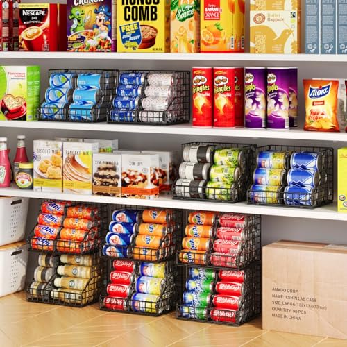 JKsmart 4 Pack Stackable Can Organizer for Pantry with Adjustable Dividers, Soda Can Organizer, Can Storage Dispenser Holds up to 56 Cans, Metal Wire Baskets Can Holder for Kitchen Cabinet Pantry - size: S-(4 pack)