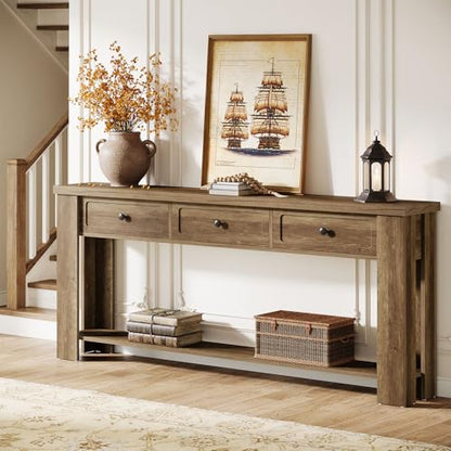 Tribesigns 70.9-Inch Long Console Table with 3 Drawers, Farmhouse Entryway Table with Storage, Rectangular Narrow Sofa Table Behind the Couch, Accent Table for Hallway, Living Room, Entry, Brown - color: Brown