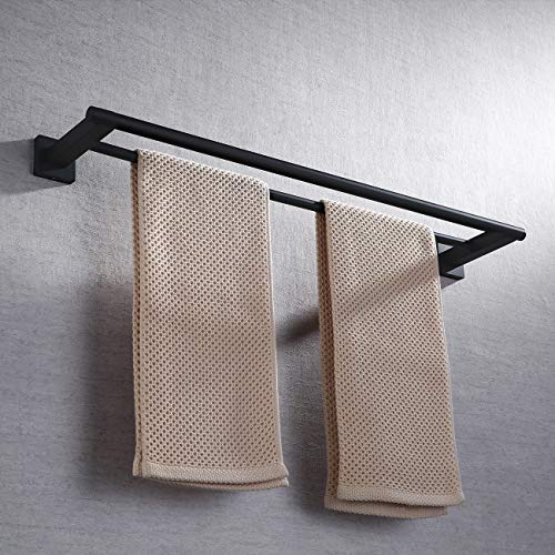 Miyili 23.6-Inch Matte Black Double Towel Bar - SUS 304 Stainless Steel Bathroom Towel Holder Rack - color: Matte Black, size: 24-Inch