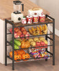 4-Tier Fruit and Vegetable Storage Rack with Wood Top & 6 Removable Baskets, Small Kitchen Island, Pantry Floor Organizer Stand Shelves for Onion Potato Snack Storage, Black - style: 6 Baskets-Black