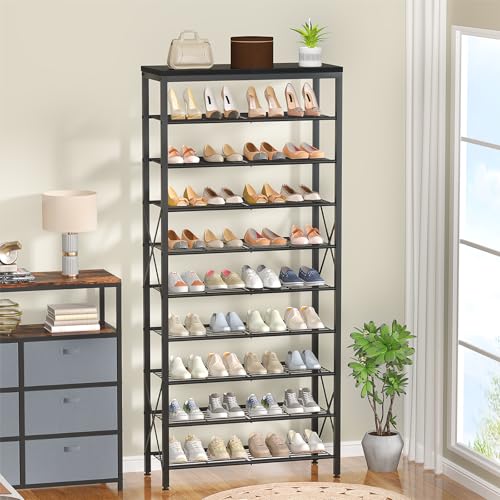 10-Tier Shoe Rack Organizer, Large Shoe Shelf with Metal Shelves, X Frames, Adjustable Shelves, Holds 40 Pairs, Black - color: Black, size: 27.8"L x 10.8"W x 65.7"H
