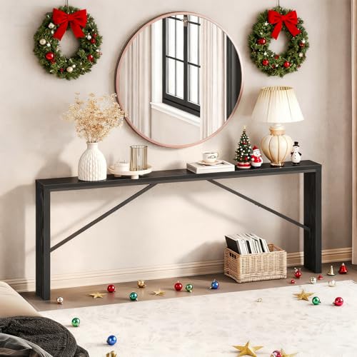 MAHANCRIS Console Table, 78.7" Long Sofa Table Behind Couch, Narrow Entryway Table, Farmhouse Dining Table with Angled Metal Frame, Industrial Console Table for Entryway, Black CTHB20801 - color: Black, size: 78.7''L x 9.1''W x 31.5''H