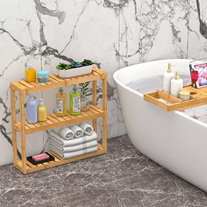 Domax Bathroom Wall Shelf - Over Toilet 3 Tier Storage Rack Adjustable Layer Multifunctional Utility Wall Mounted Towel Shelves Living Room Kitchen (Bamboo-Pack of 2) - color: Bamboo-pack of 2
