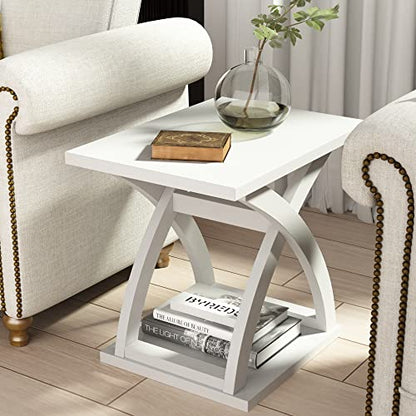 ChooChoo End Side Table,Modern End Table with Storage Shelf | Simple shape, Living Room,White - color: White, size: 15.7"D x 21.7"W x 19.6"H