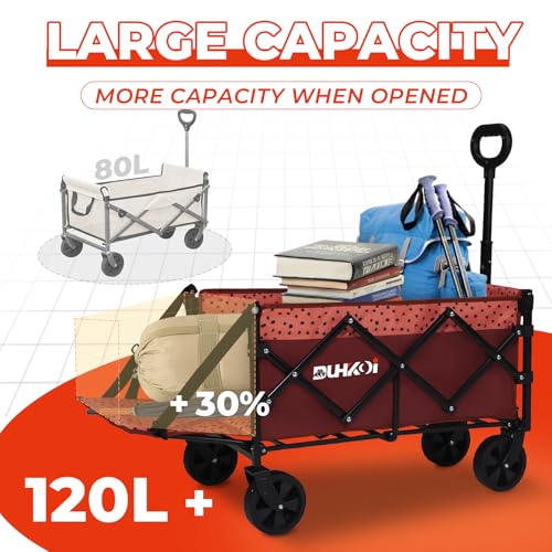 Compact Foldable Tailgate Wagon Cart with Wheels, 12 lb Lightweight Small Folding Utility Wagon for Garden, Grocery, Beach, Camping - Portable Cart (Red) - color: Brick Dot