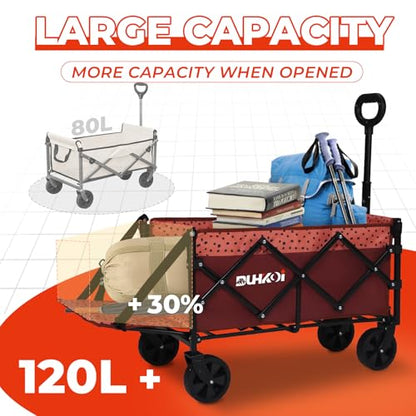 Compact Foldable Tailgate Wagon Cart with Wheels, 12 lb Lightweight Small Folding Utility Wagon for Garden, Grocery, Beach, Camping - Portable Cart (Red) - color: Brick Dot