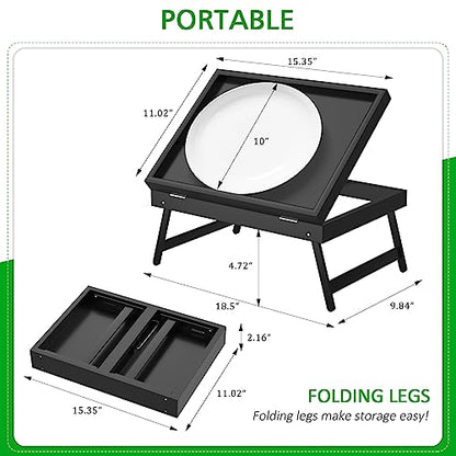 Artmeer Bed Tray Table Breakfast Food Tray with Folding Legs Serving Tray for Laptop Desk, Sofa,Platters,TV,Snack,Eating Tray(Black, Medium) - color: Black, size: 15.4" x 11" x 4.7"