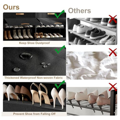 Shoe Storage Cabinet with Door, 42 Pairs Shoe Rack 2 by 7 Tier Space Saving Plastic Shoe Organizer with Cover for Closet, Hallway, Living Room, Bedroom, Garage, Black - size: 2 by 7(42 Pairs)
