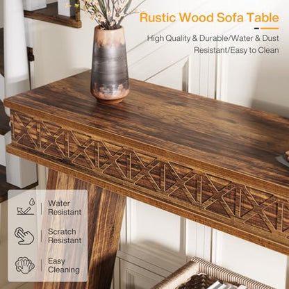 Tribesigns 70.9 Inch Long Console Table for Entryway, 2-Tier Farmhouse Entryway Table with Storage, Narrow Sofa Table Behind the Couch, Wood Accent Table for Hallway, Living Room, Foyer, Dark Brown - color: Dark Brown