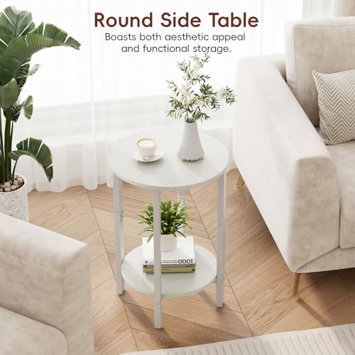 Vagusicc Side Table, Small Round End Table, Set of 2 Half Round Side Table Half Moon Tables, Circle Table Small Round Coffee Table for Living Room, Thin Accent Sofa Table Narrow Entryway Tables, White - color: White