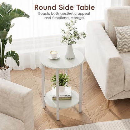 Vagusicc Side Table, Small Round End Table, Set of 2 Half Round Side Table Half Moon Tables, Circle Table Small Round Coffee Table for Living Room, Thin Accent Sofa Table Narrow Entryway Tables, White - color: White
