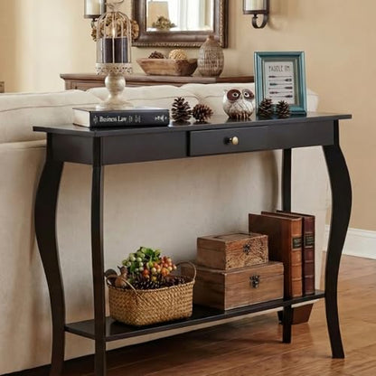 ChooChoo Narrow Console Table with Drawer, Chic Accent Sofa Table, Entryway Table, Black - color: Black, size: 11.8"D x 39.3"W x 31.4"H