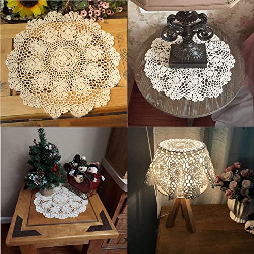 Damanni White Cotton Handmade Crochet Lace Tablecloth Doilies Table Overlay,Round,16 Inch,2PCS - size: White-2pc-16 Inch